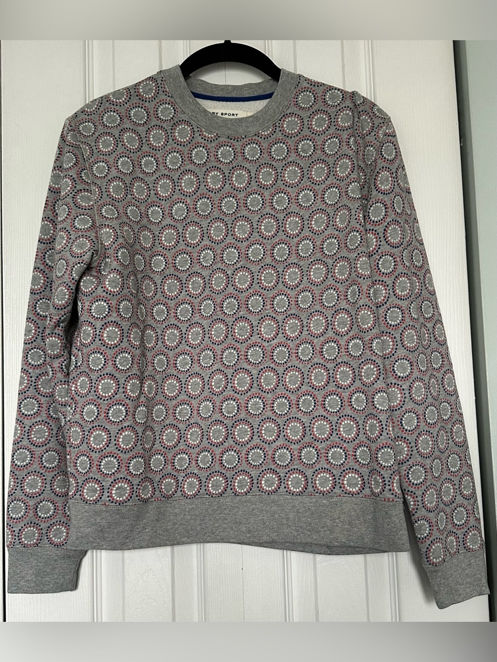 Tory Sport Gray Printed Crewneck Sweatshirt, Size Medium